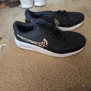 Nike Women’s Black Air Max-Inspired Sneakers with Leopard Swoosh